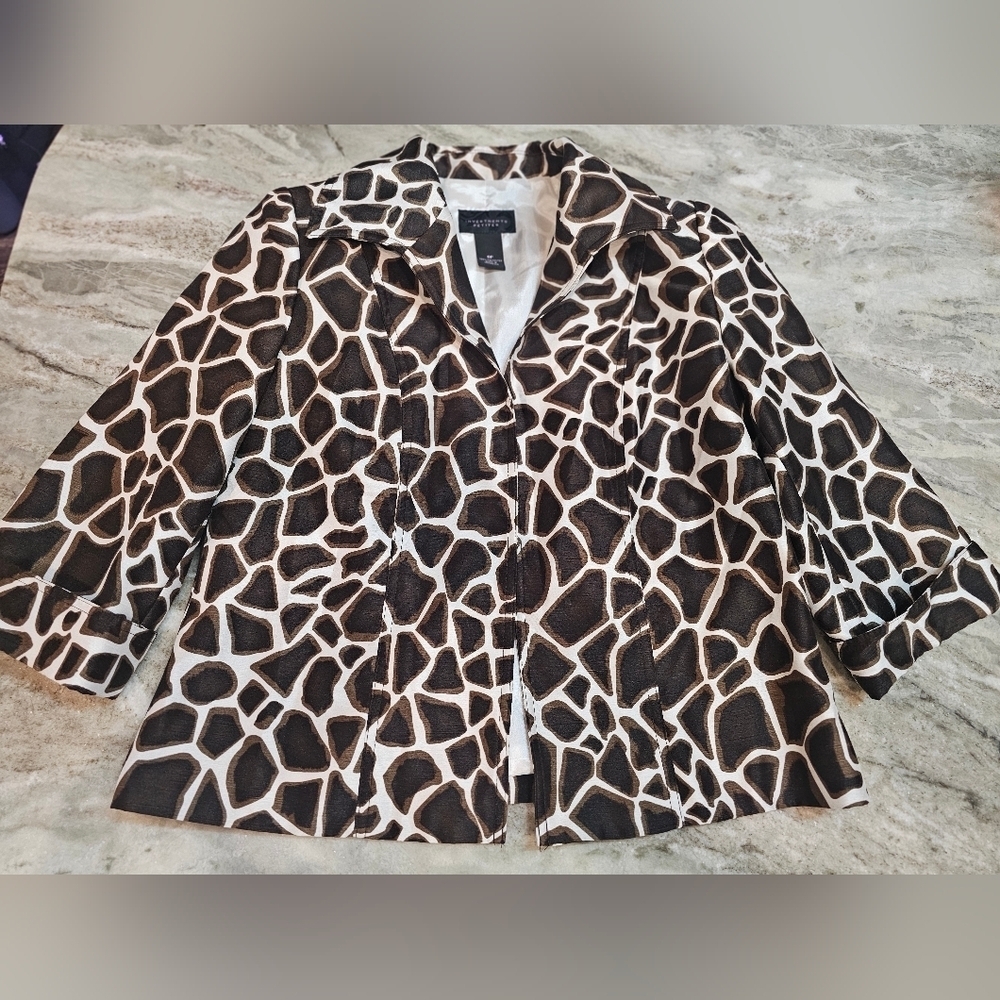 Investments Petites 8P Giraffe Print Blazer Jacket 3/4 Sleeve Animal Print